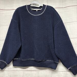 JW Anderson UNIQLO Blue Reversible Sherpa Fleece Crew Neck Sweatshirt Size M